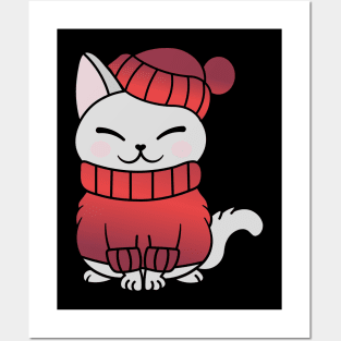 Cute Cozy Colorful Snow Winter Cat Kitty Posters and Art